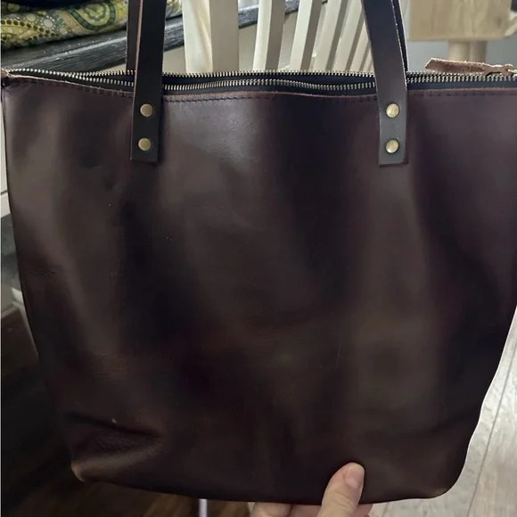 Portland Leather Dark Brown Tote Bag - Picture 2 of 5